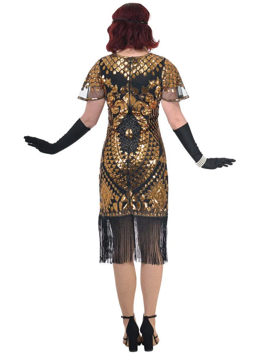 1920s Gold Plus Size Gatsby Costume Dress with Cap Sleeves