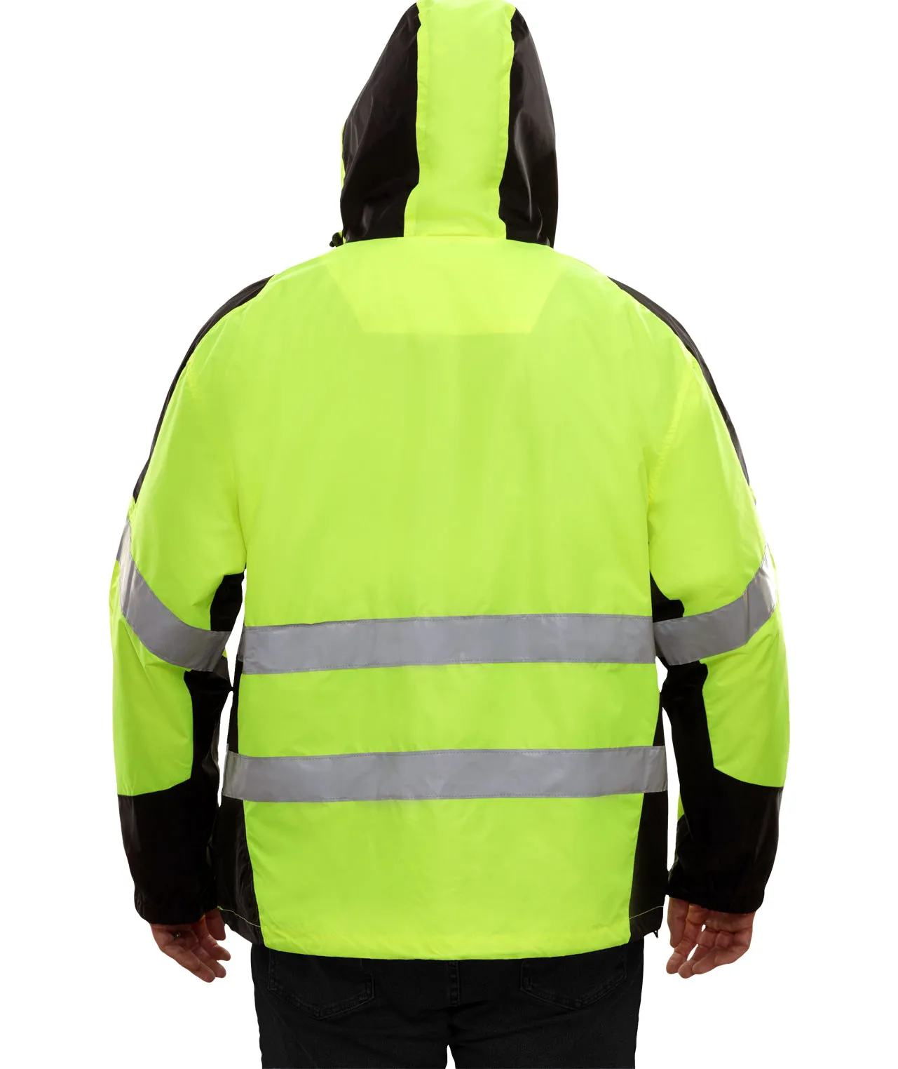 407GTLB Safety Jacket: Hi-Vis Hooded Windbreaker Coat: Water Resistant: 2-Tone