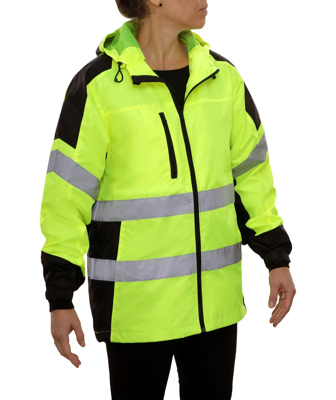 407GTLB Safety Jacket: Hi-Vis Hooded Windbreaker Coat: Water Resistant: 2-Tone