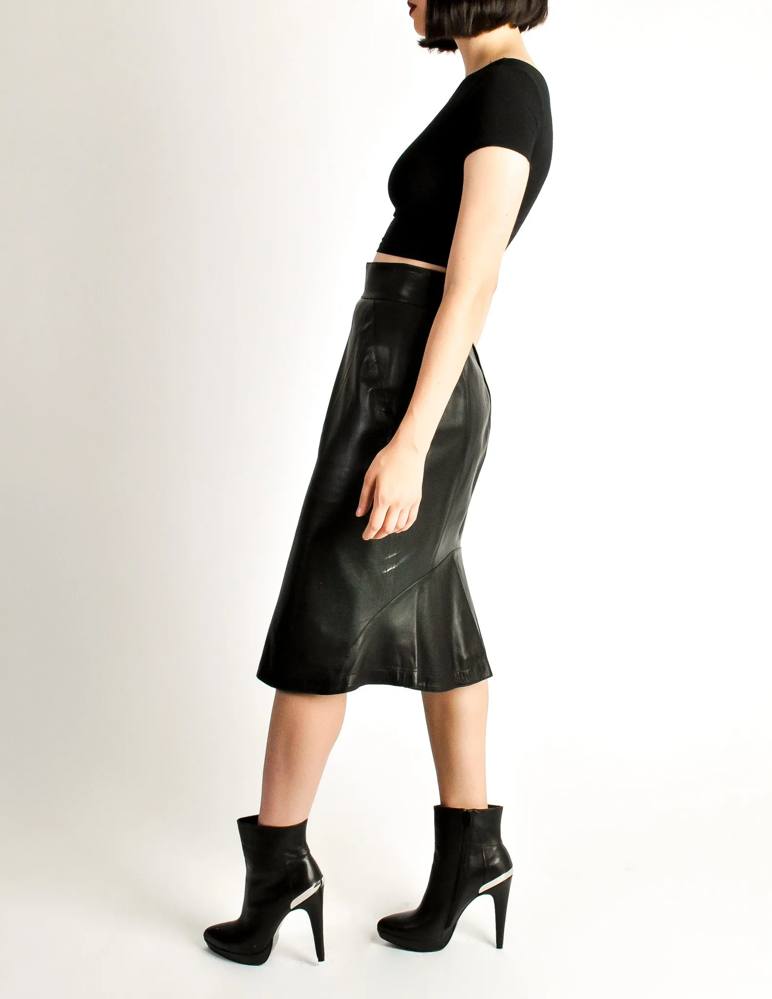 Alaïa Vintage Black Leather Pencil Skirt