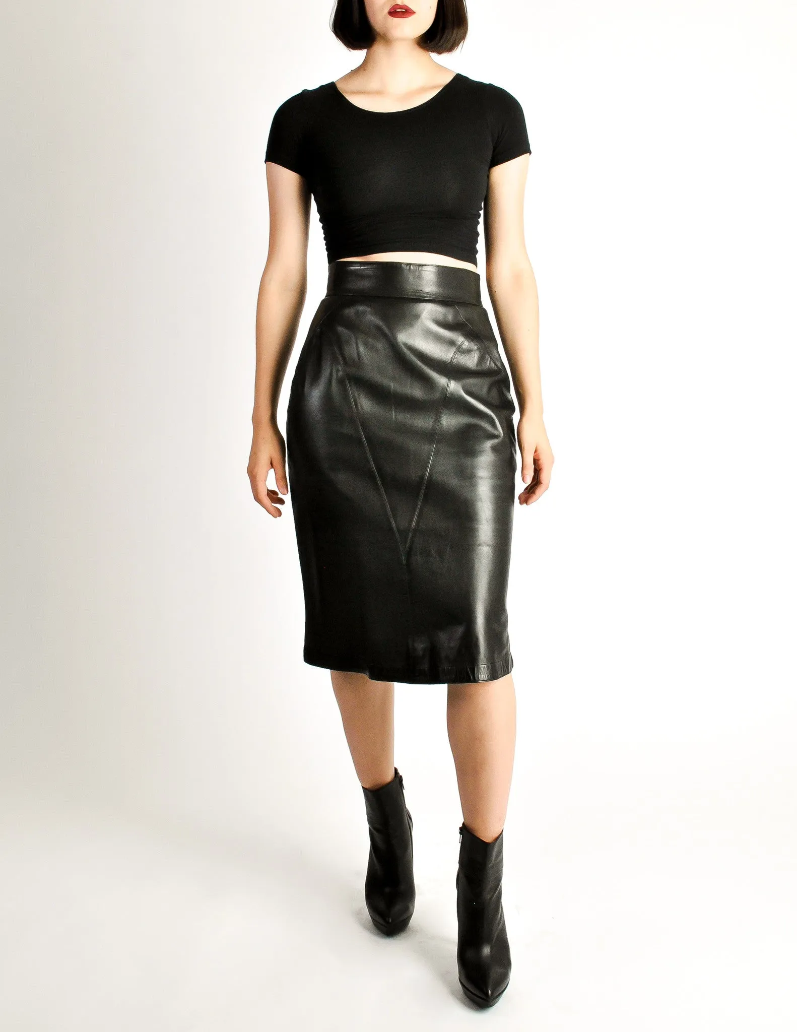 Alaïa Vintage Black Leather Pencil Skirt