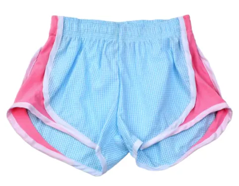 Aqua With Pink Athletic Seersucker Shorts