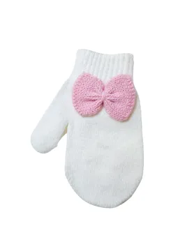 Baby Girl Mittens with Bow White