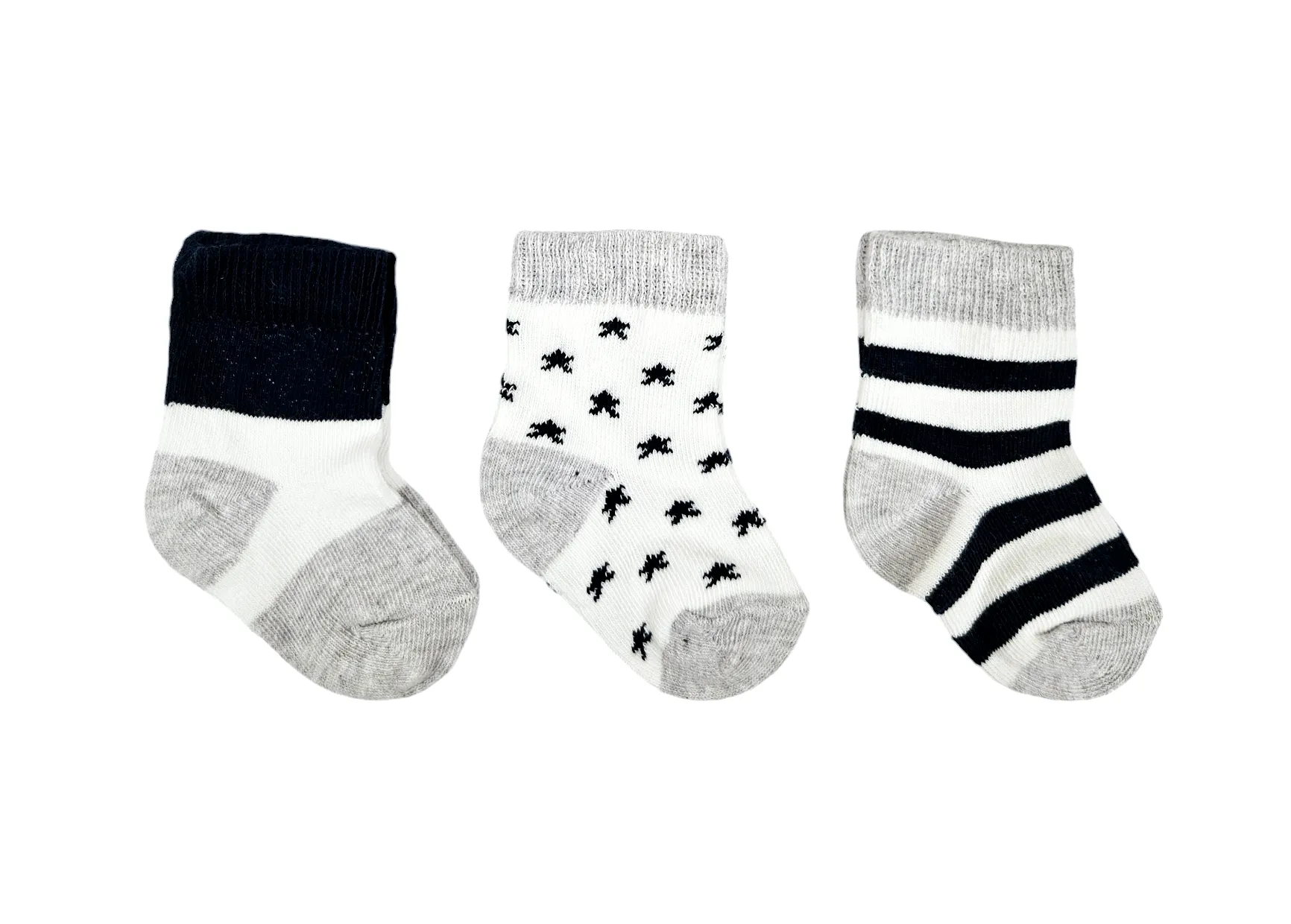 Bebetto Baby Boy Ankle Socks Stars and Stripes 3Pk Grey (0-3mths)