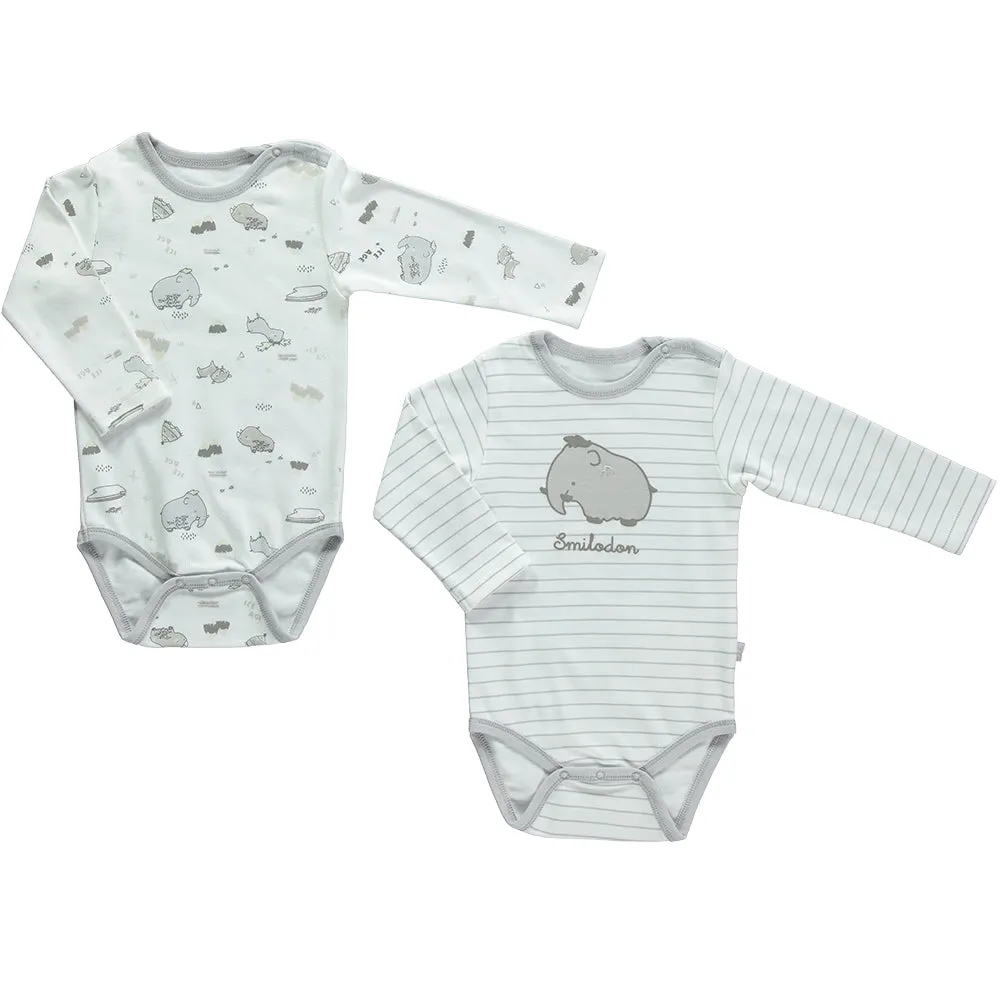 Bebetto Long Sleeve Bodysuits Grey Print 2-Pack (12-36mths)