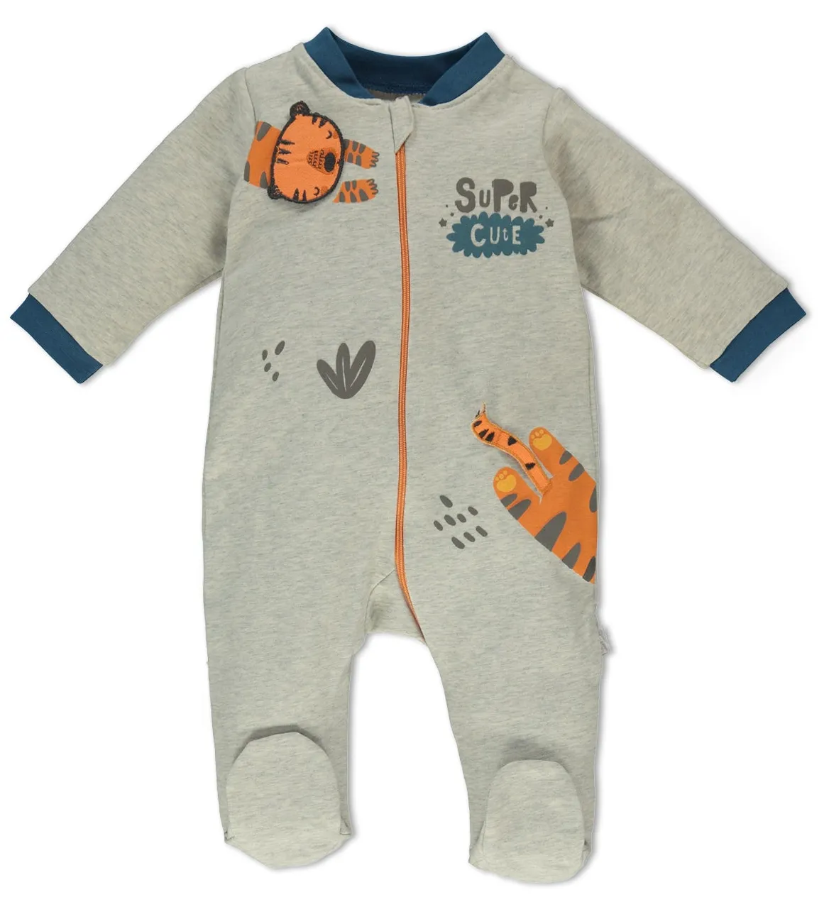 Bebetto Zip Cotton Tiger Sleepsuit Grey (3-12mths)