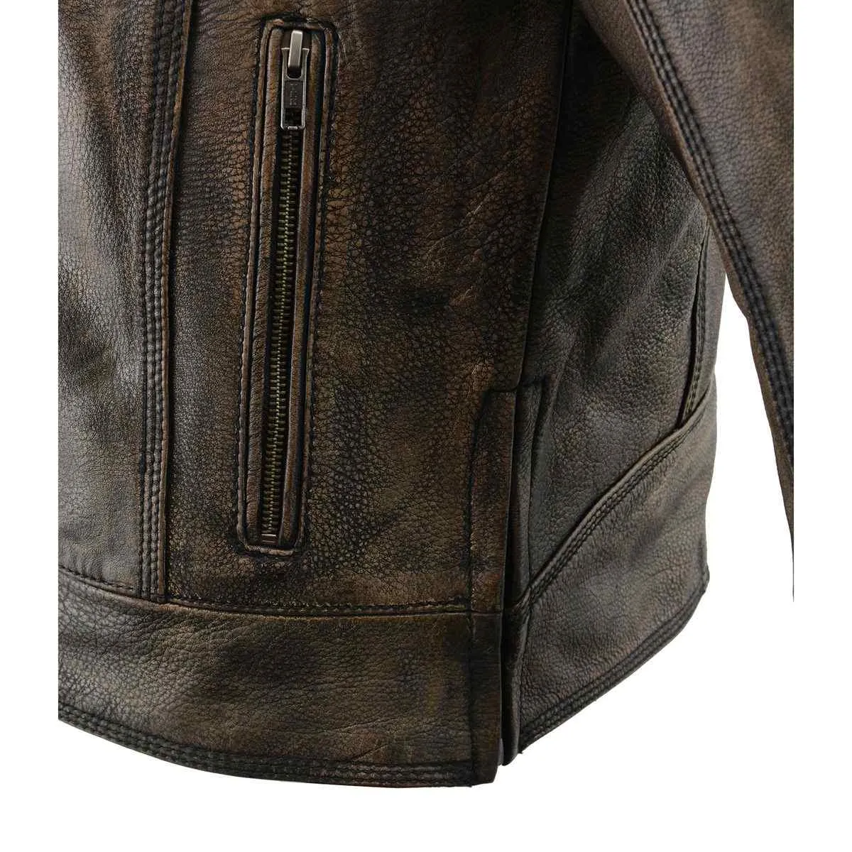 BEIGE MLM1550.09 Men's Vented Brown Distressed Leather Scooter Style Motorcycle Jacket w/ Liner