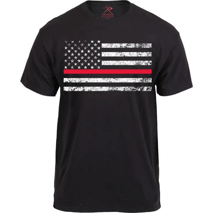 Black - Thin Red Line US American Flag Support the Firemen T-Shirt