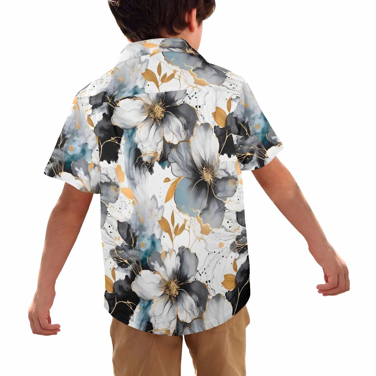 Black White and Gold  Little Boys Hawaiian Shirt