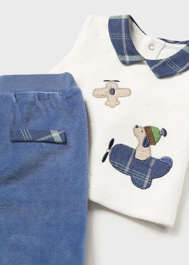 Blue Airplane Boys Sweater & Footed Pant Set - Select Size