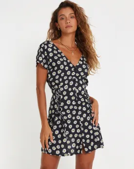 Calliope Mini Dress in Grunge Daisy Black