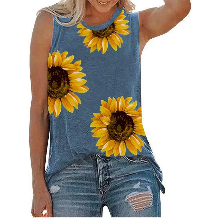 Casual Little Daisy Digital Printed Garden Collar Women's T-shirt Top