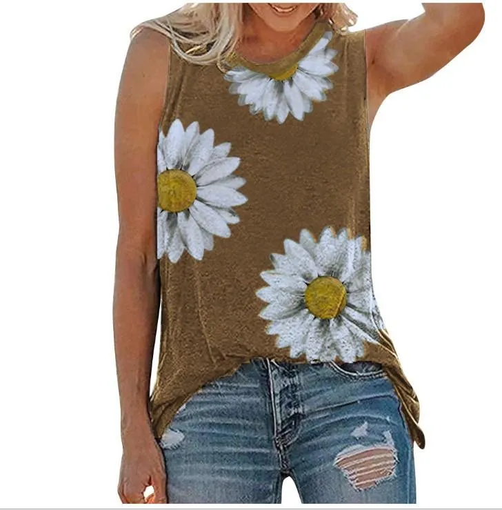 Casual Little Daisy Digital Printed Garden Collar Women's T-shirt Top