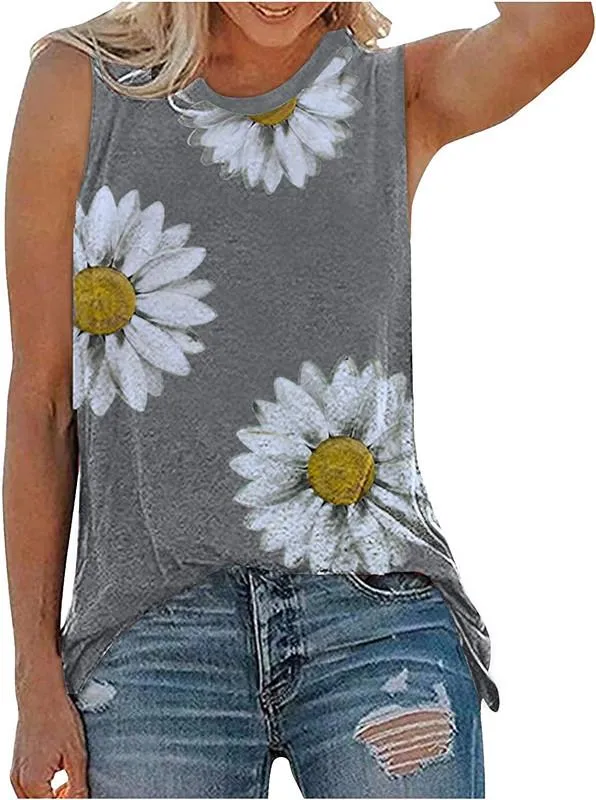 Casual Little Daisy Digital Printed Garden Collar Women's T-shirt Top