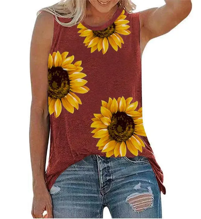 Casual Little Daisy Digital Printed Garden Collar Women's T-shirt Top