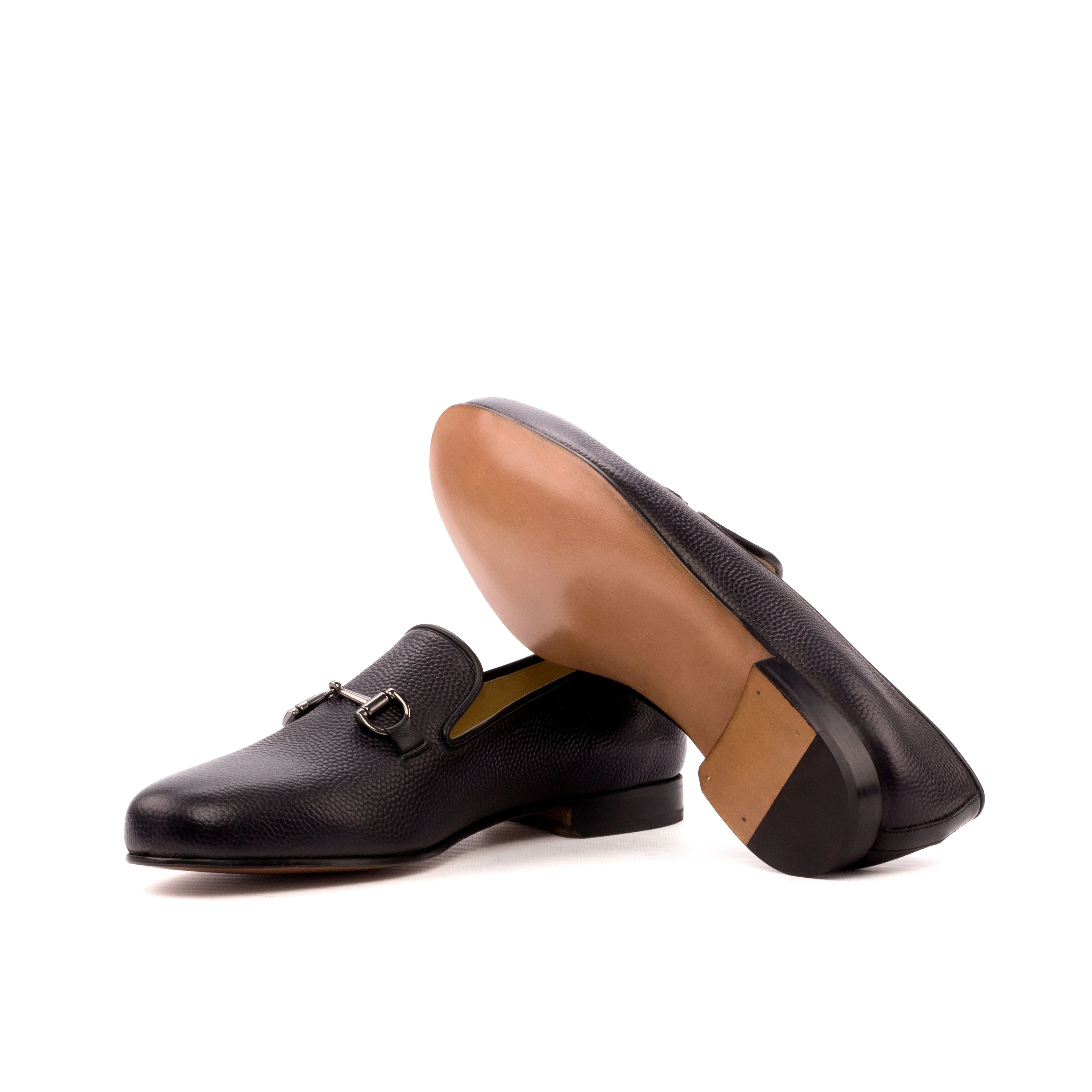 DapperFam Enzo in Black Men's Italian Pebble Grain Leather Slipper