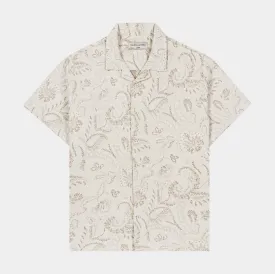 Floral Paisley Woven Mens Short Sleeve Shirt (Cream/Taupe)