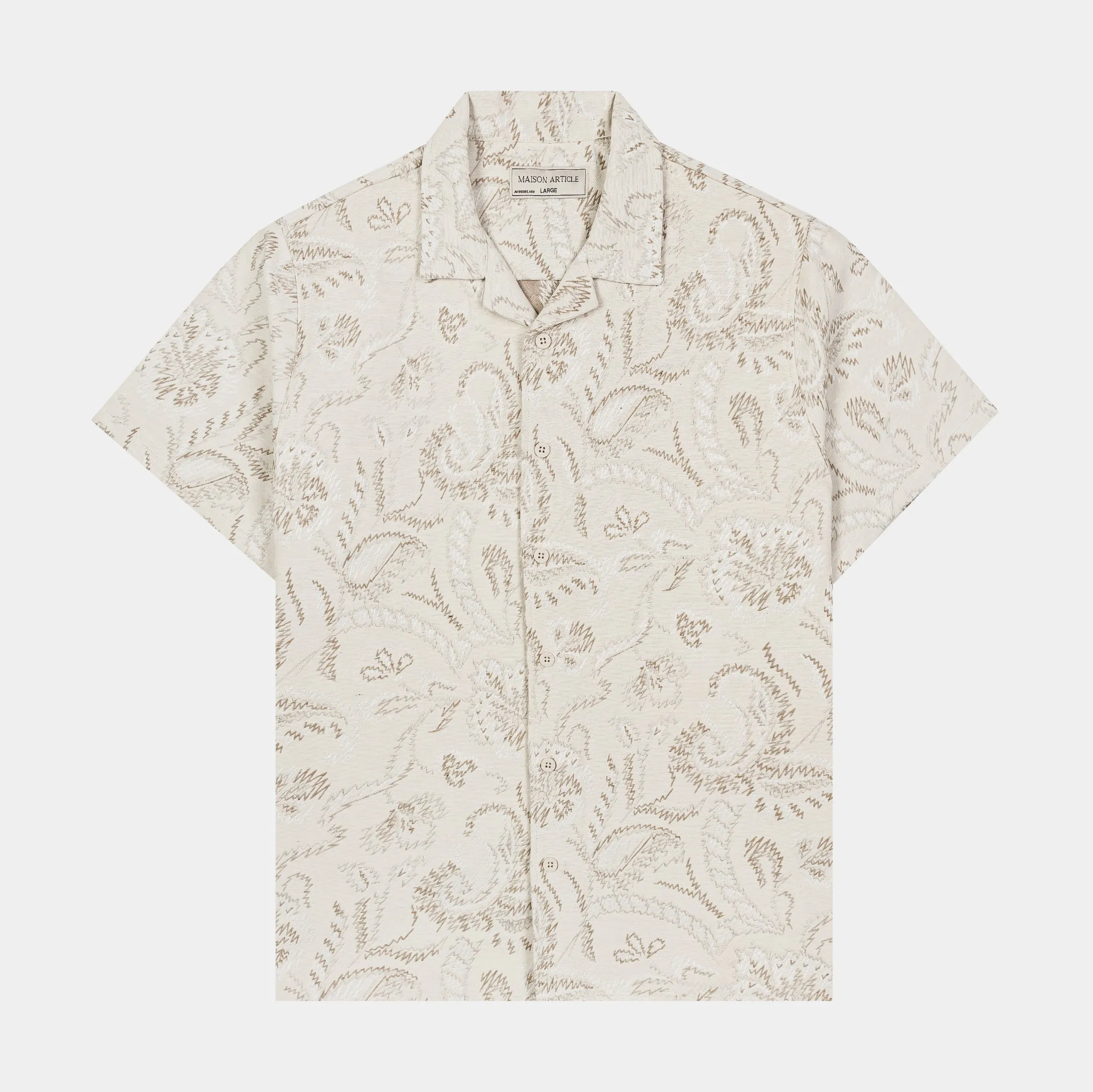 Floral Paisley Woven Mens Short Sleeve Shirt (Cream/Taupe)