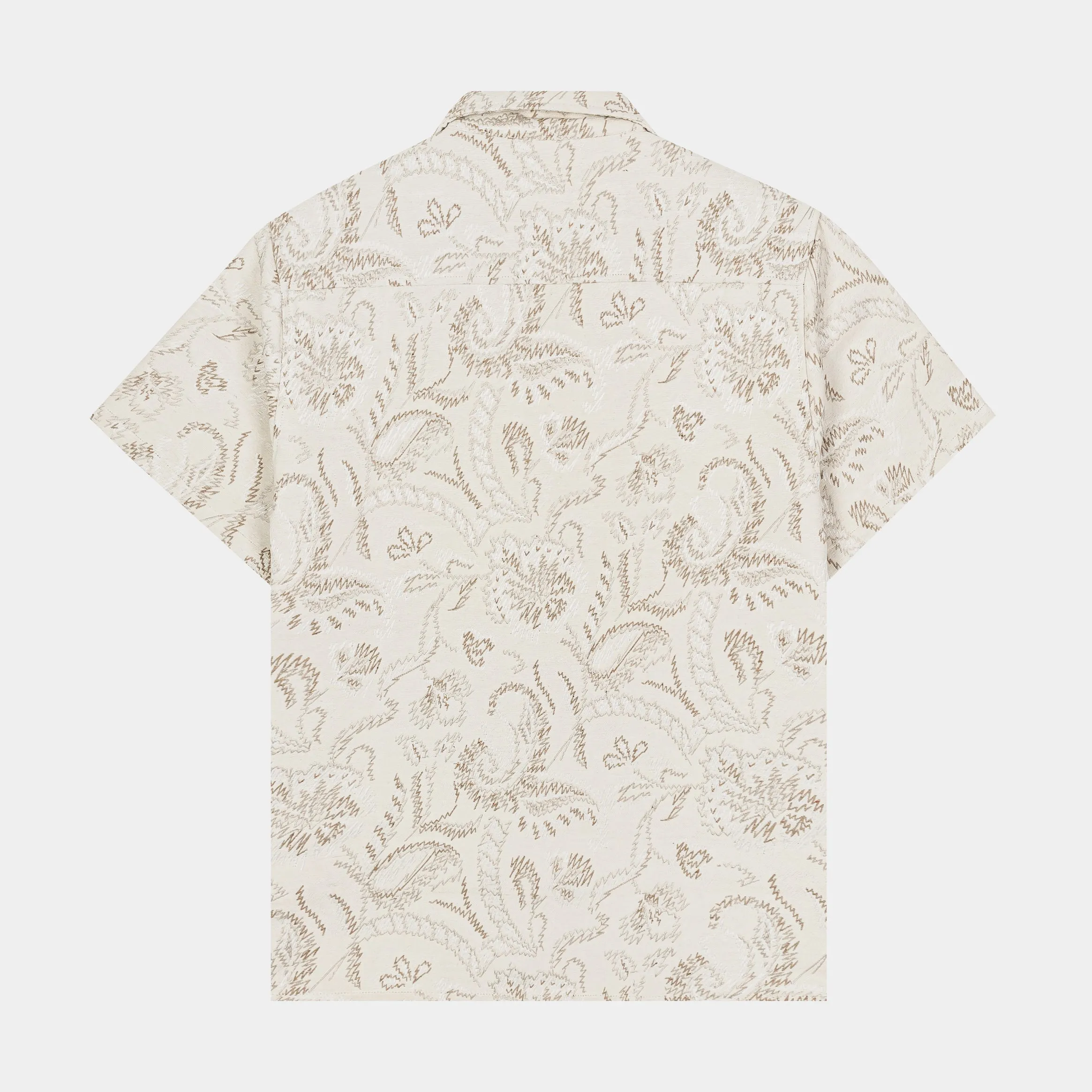 Floral Paisley Woven Mens Short Sleeve Shirt (Cream/Taupe)