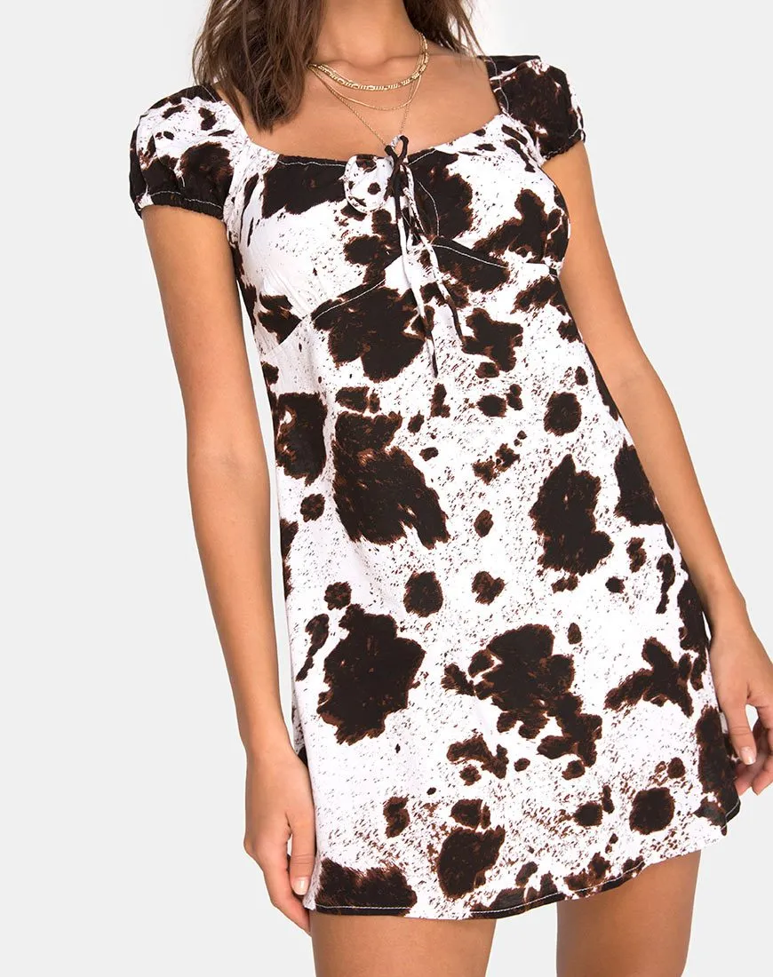 Gaval Mini Dress in Cow Hide Brown and White