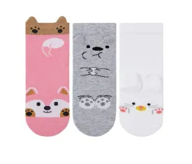 Girls Cute Animals 3D Ankle Socks 3Pk (2-6yrs)