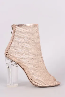 Glitter Honeycomb Mesh Chunky Perspex Heeled Booties