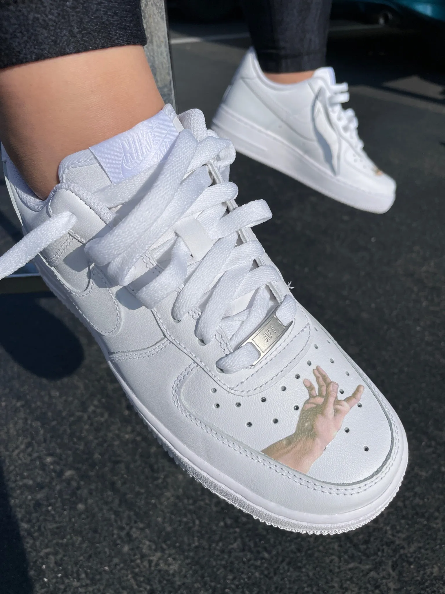 God Finger AF1 With Nude Swoosh - Custom Nike Shoes