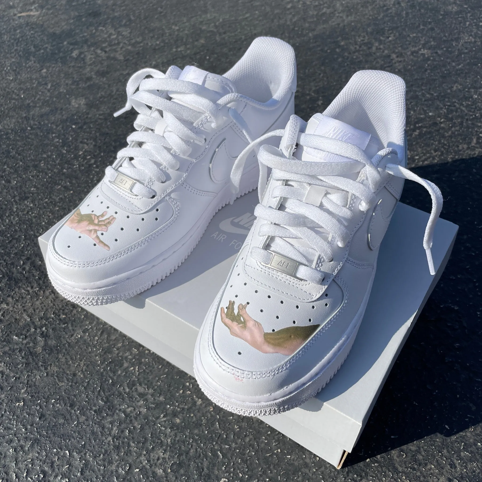 God Finger AF1 With Nude Swoosh - Custom Nike Shoes