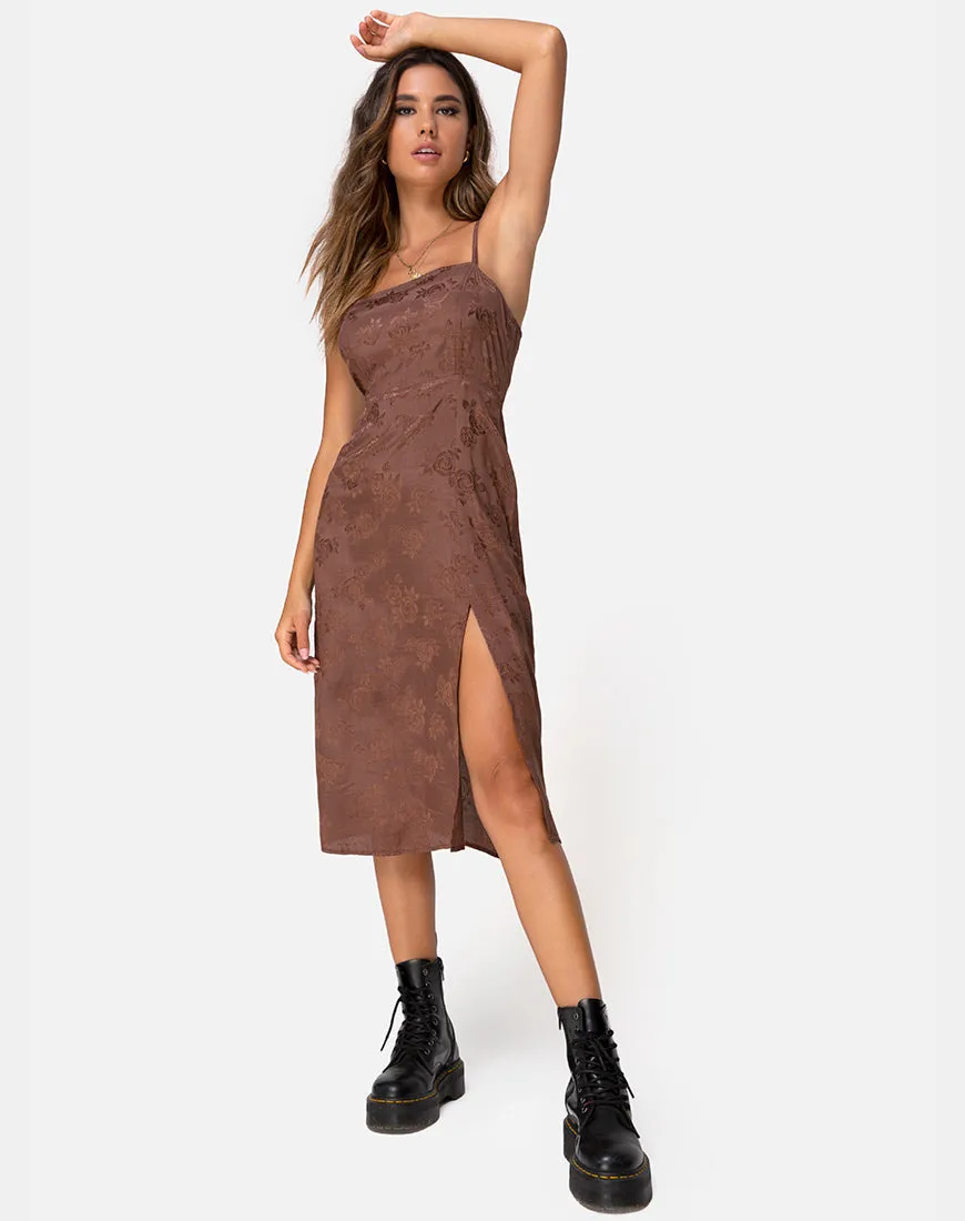 Kaoya Midi Dress in Satin Rose Chocolate