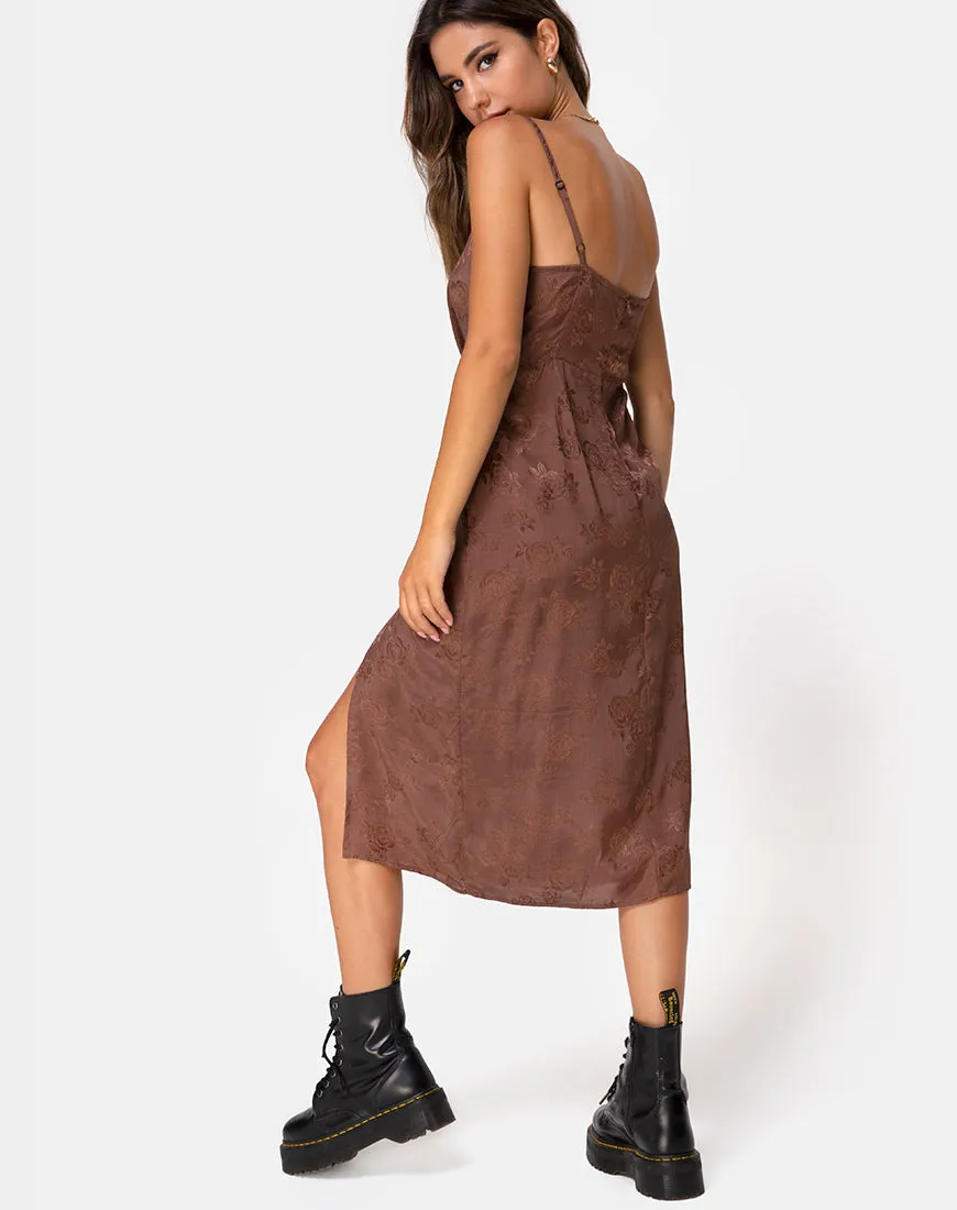 Kaoya Midi Dress in Satin Rose Chocolate