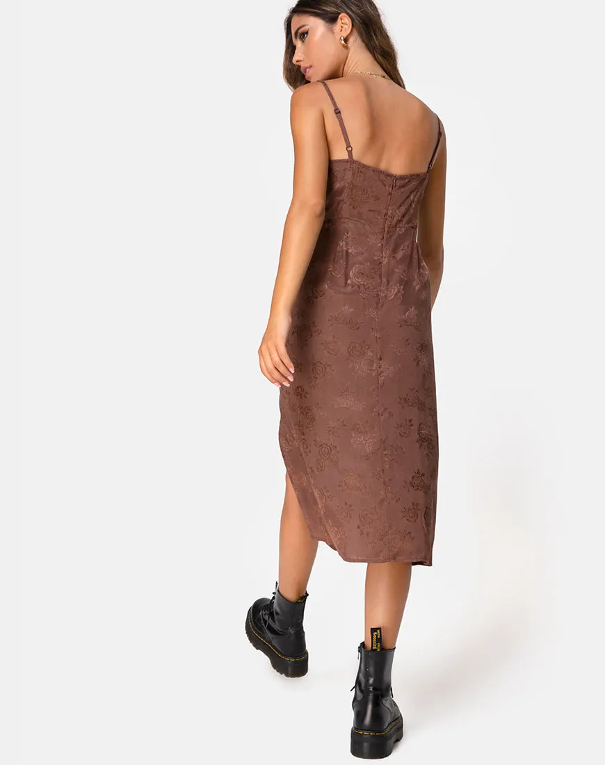 Kaoya Midi Dress in Satin Rose Chocolate