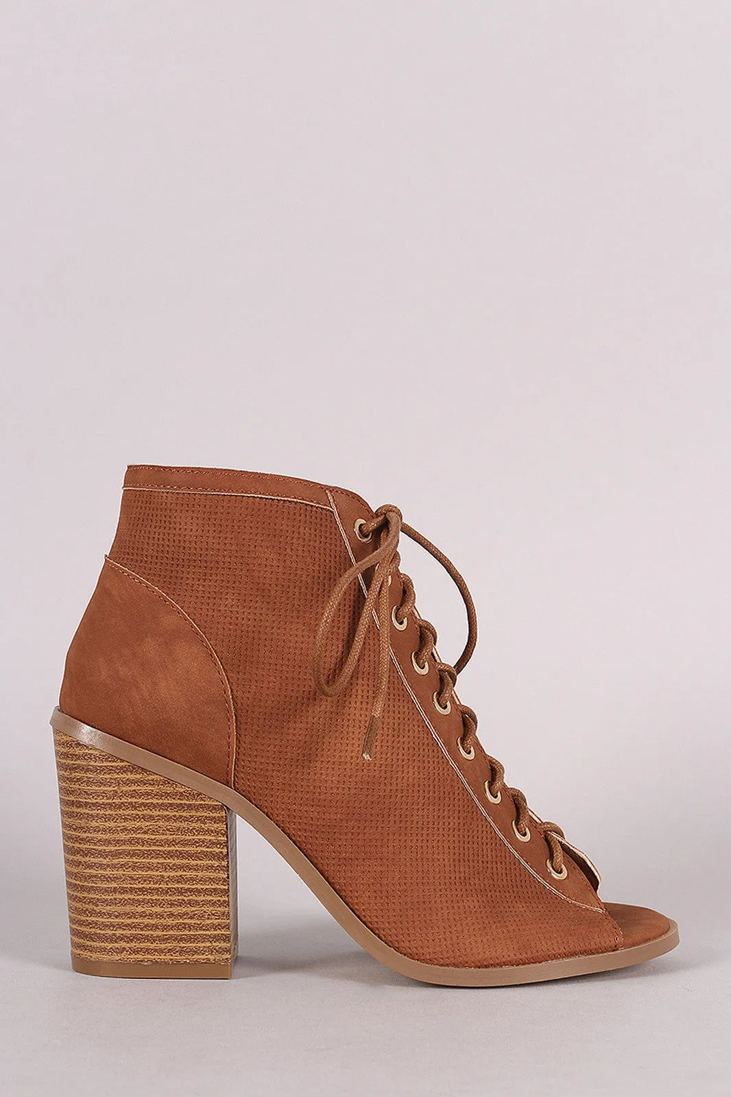 Liliana Perforated Nubuck Chunky Heeled Ankle Boots