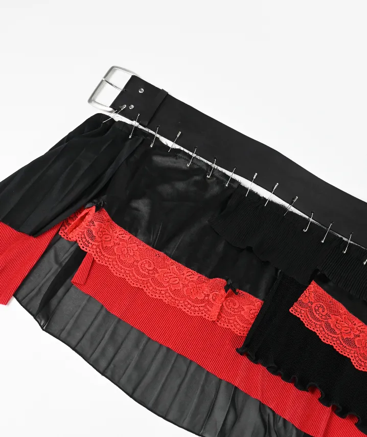 ME TO YOU layered red leather belt skirt