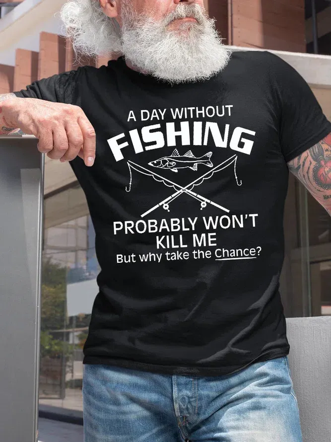 Men's Fishing Funny Print Casual Short Sleeve T-Shirt