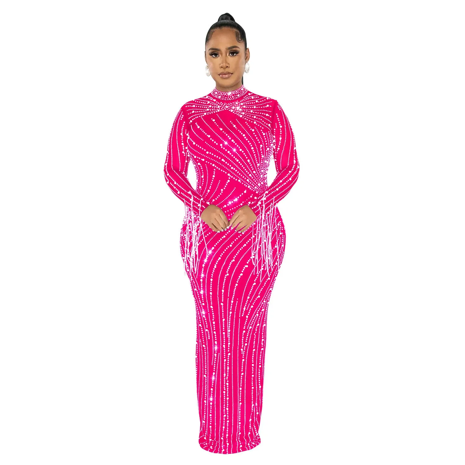 Mesh See Through Drilling Long Sleeve Lining Two Piece Set