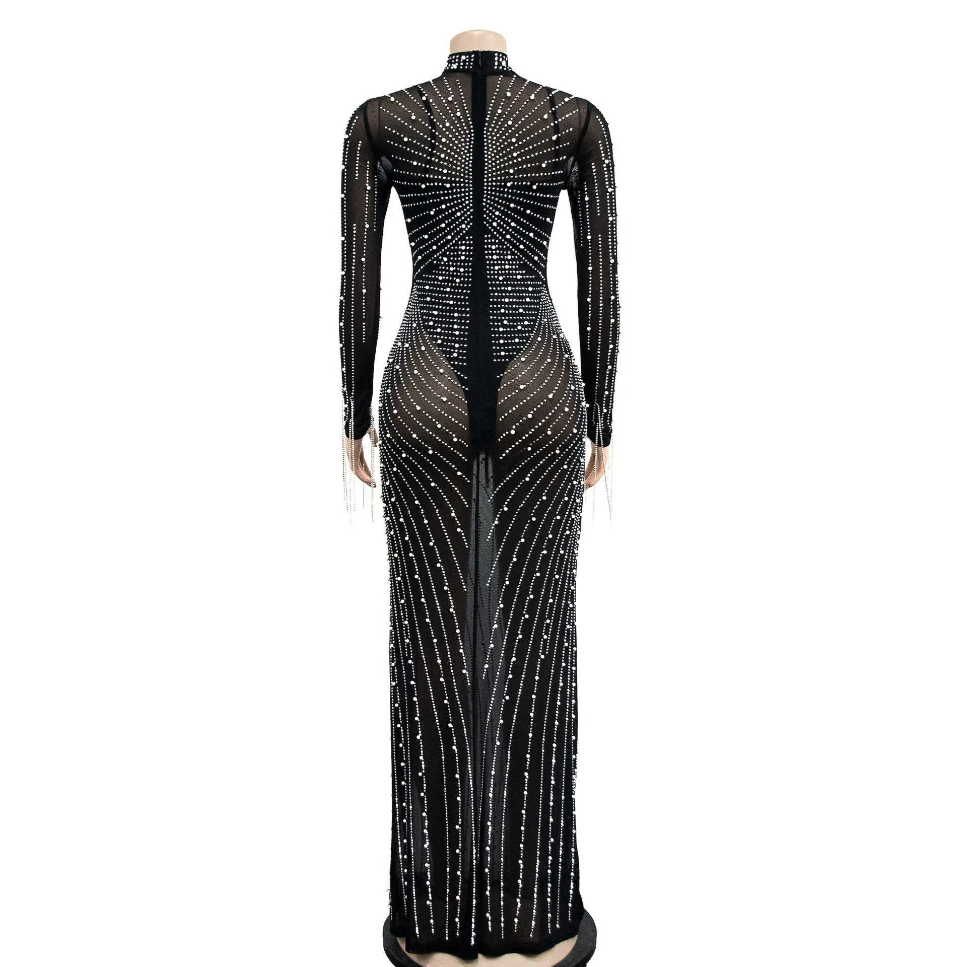 Mesh See Through Drilling Long Sleeve Lining Two Piece Set