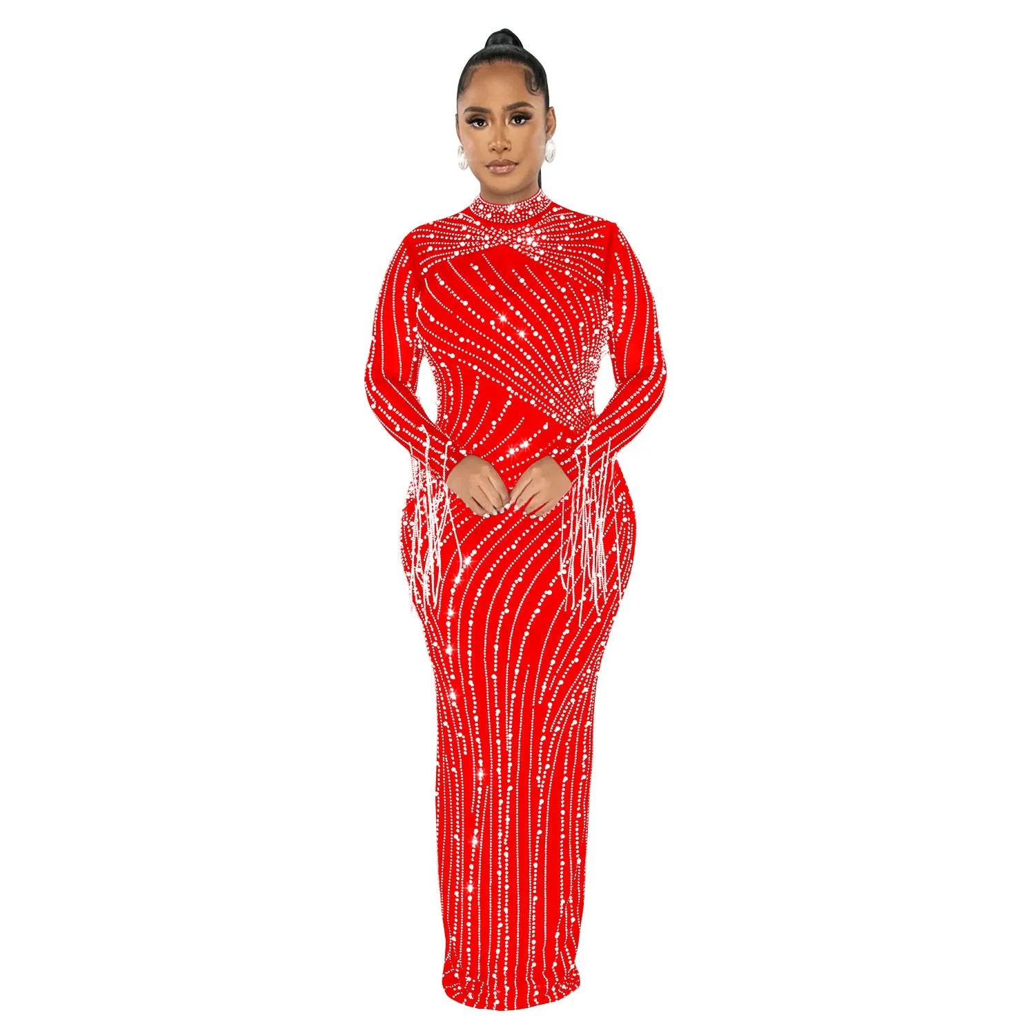 Mesh See Through Drilling Long Sleeve Lining Two Piece Set