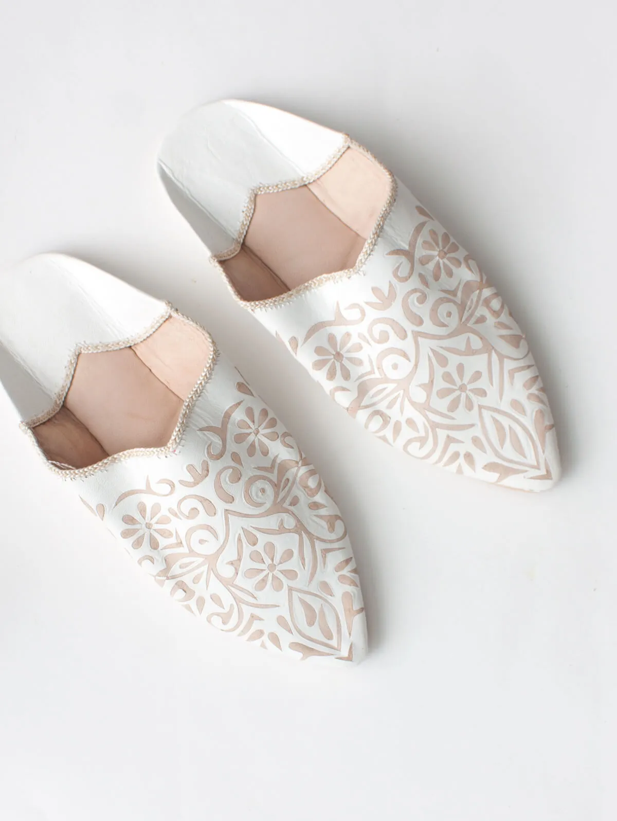 Moroccan Decorative Babouche Slippers, White