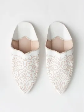 Moroccan Decorative Babouche Slippers, White