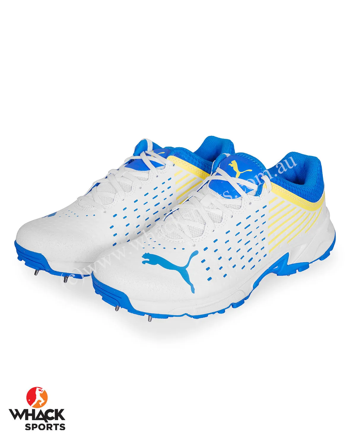 Puma 22.1 Cricket Shoes - Steel Spikes - White Ultra Blue Yellow