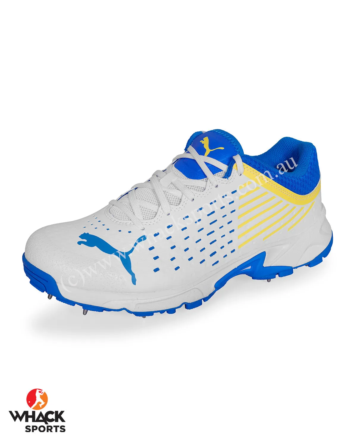 Puma 22.1 Cricket Shoes - Steel Spikes - White Ultra Blue Yellow