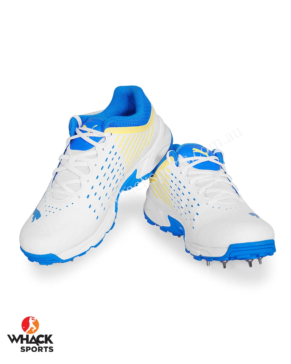 Puma 22.1 Cricket Shoes - Steel Spikes - White Ultra Blue Yellow