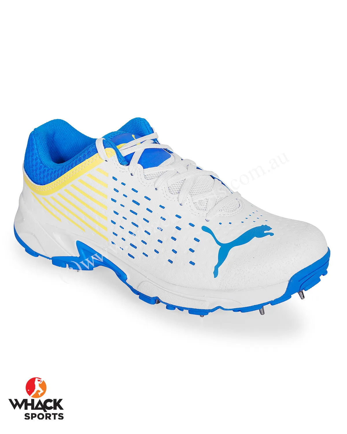 Puma 22.1 Cricket Shoes - Steel Spikes - White Ultra Blue Yellow