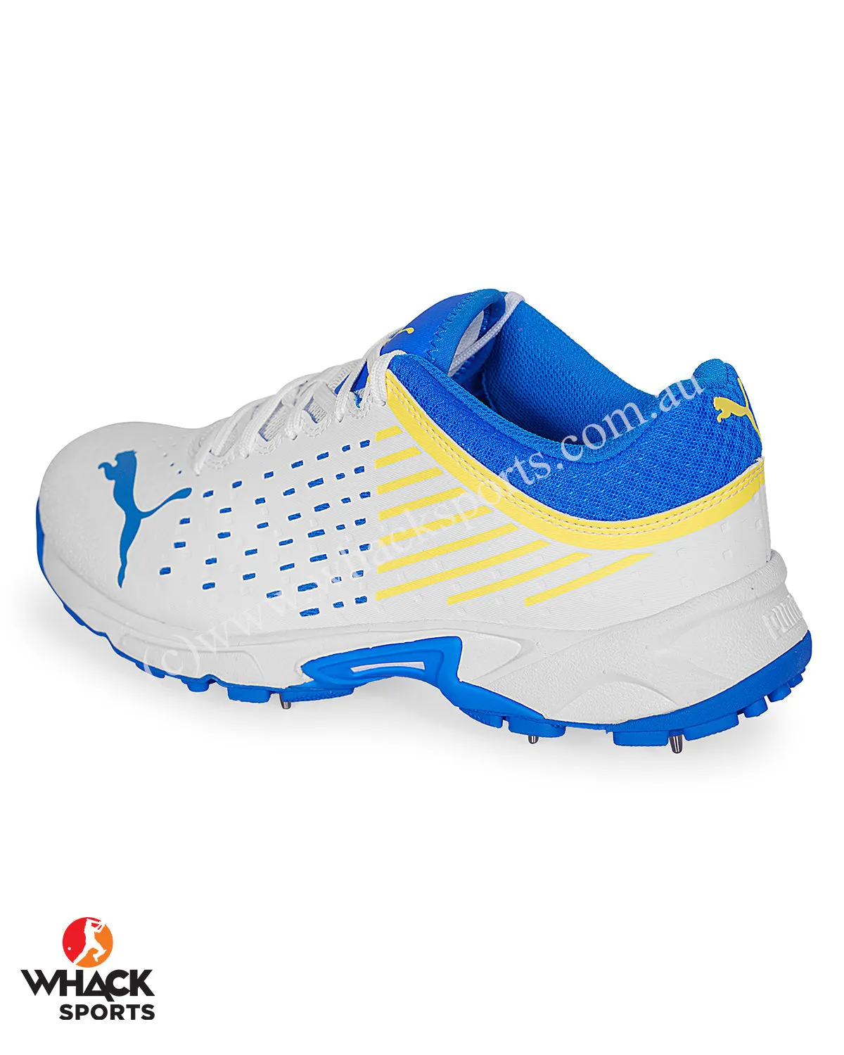 Puma 22.1 Cricket Shoes - Steel Spikes - White Ultra Blue Yellow