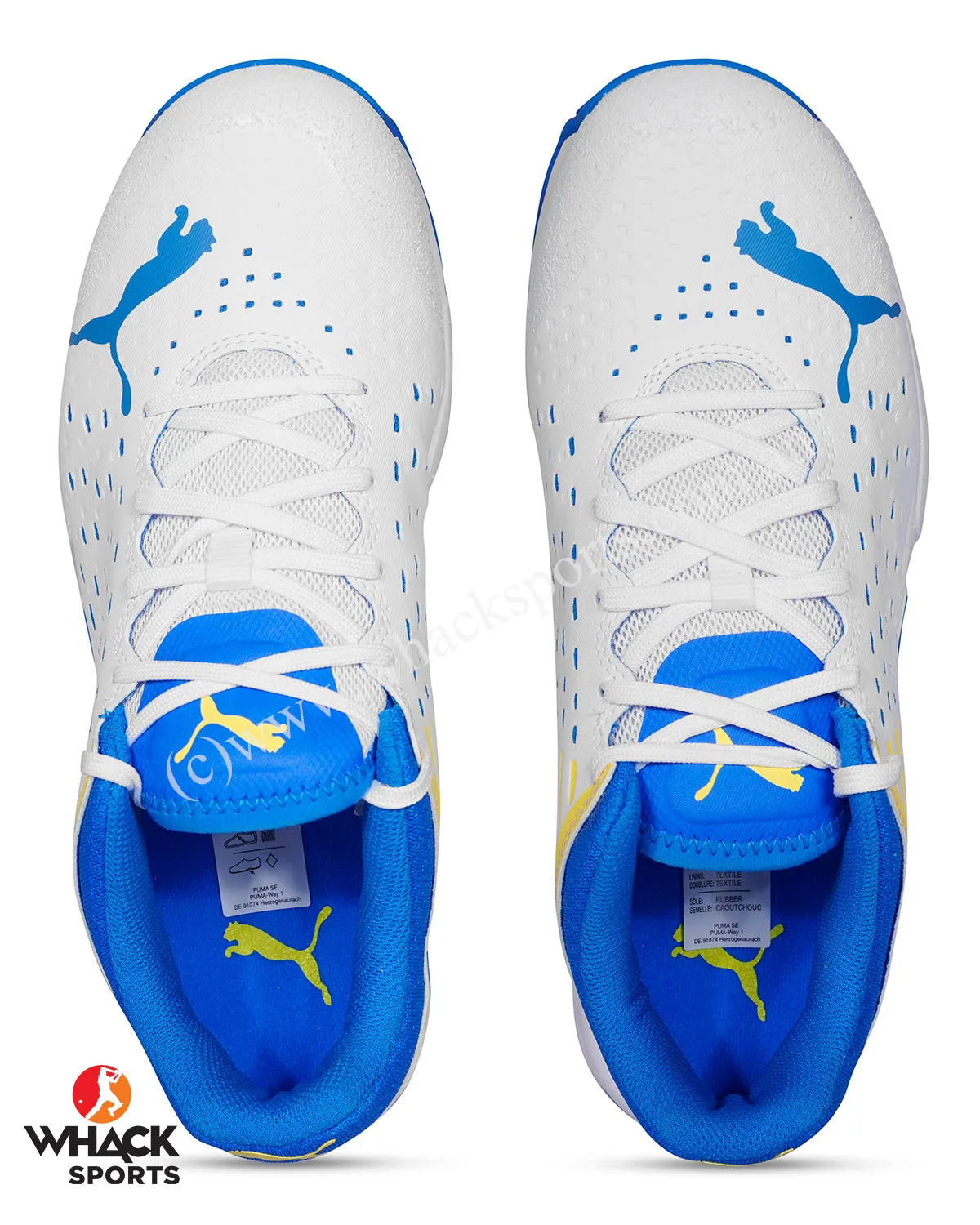 Puma 22.1 Cricket Shoes - Steel Spikes - White Ultra Blue Yellow