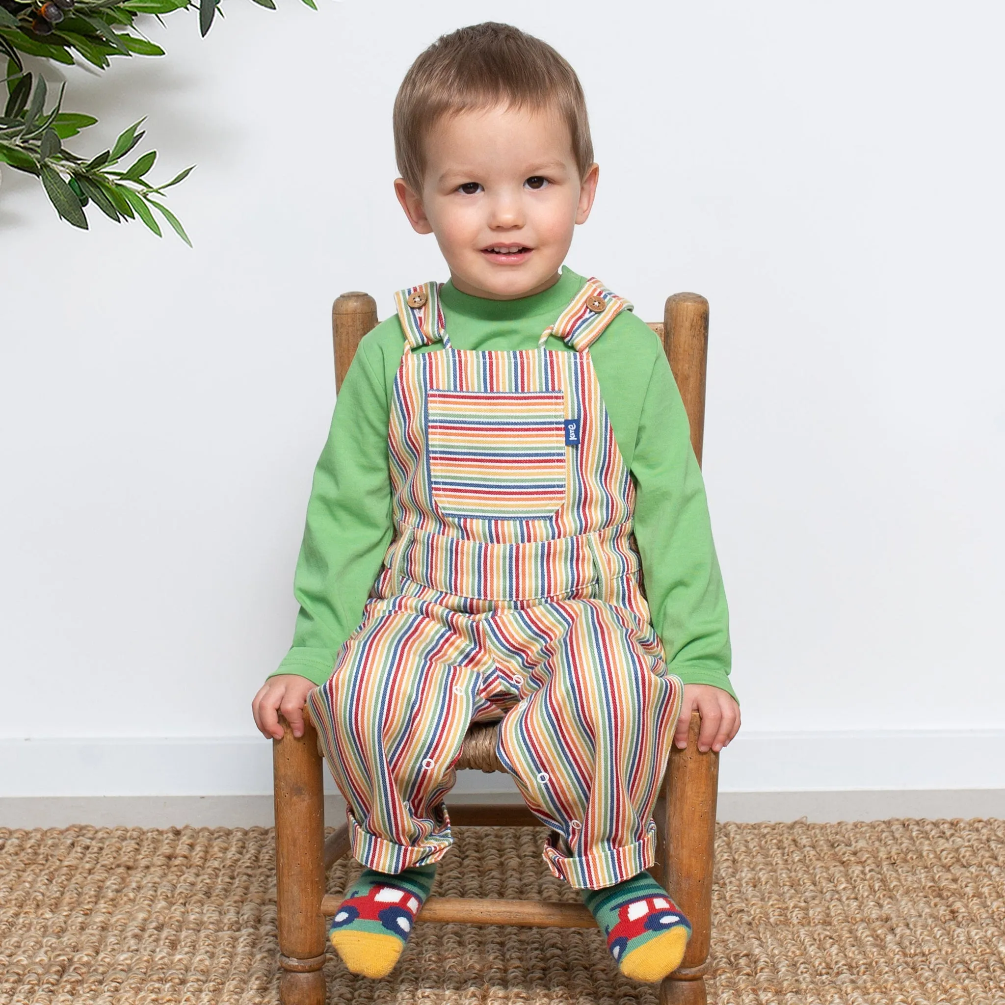 Rainbow ticking dungarees