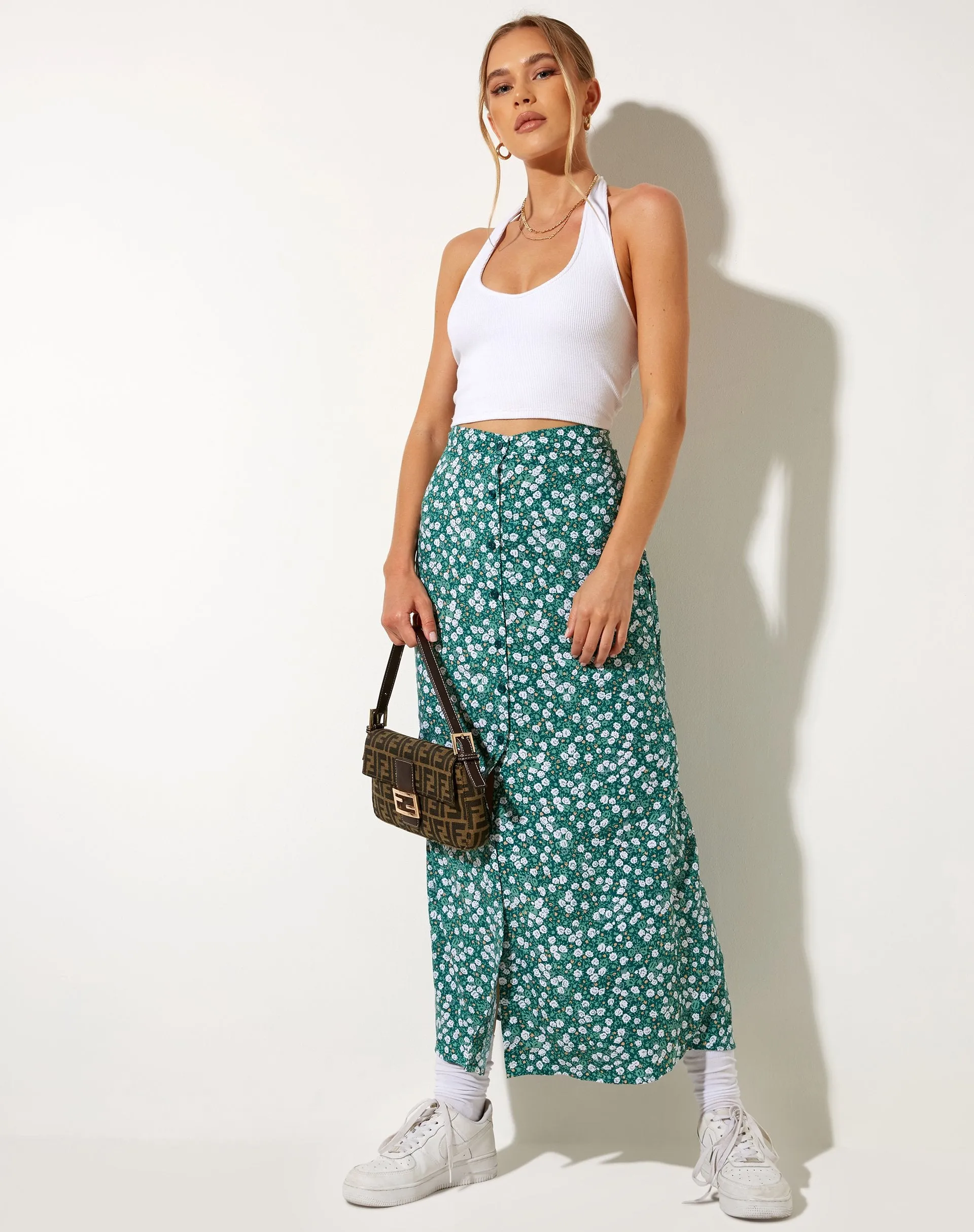 Rima Midi Skirt in Floral Field Green