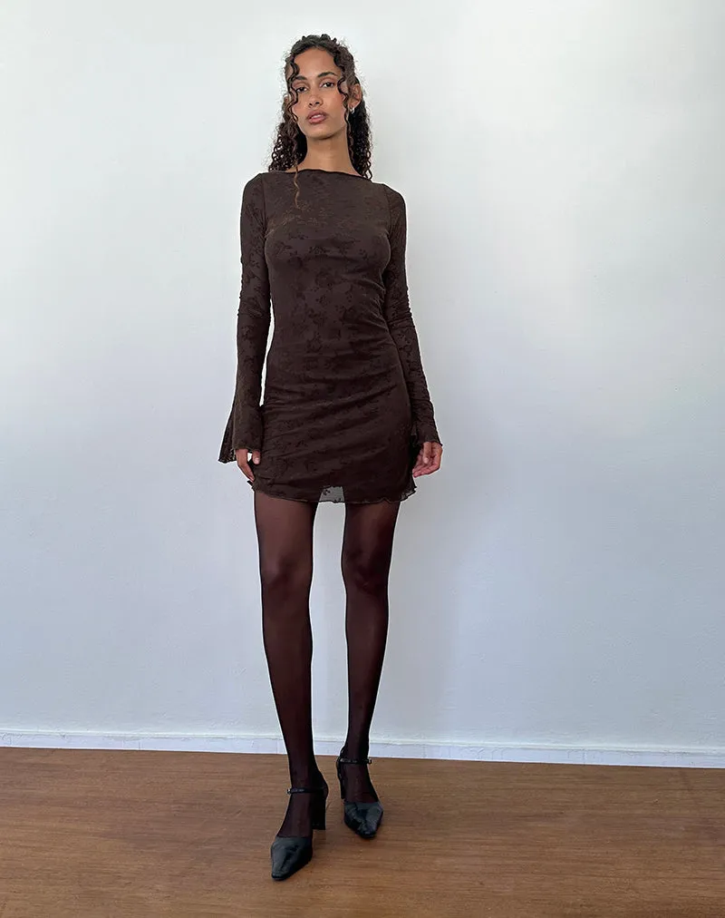 Sevila Long Sleeve Mini Dress in Romantic Rose Flock Brown