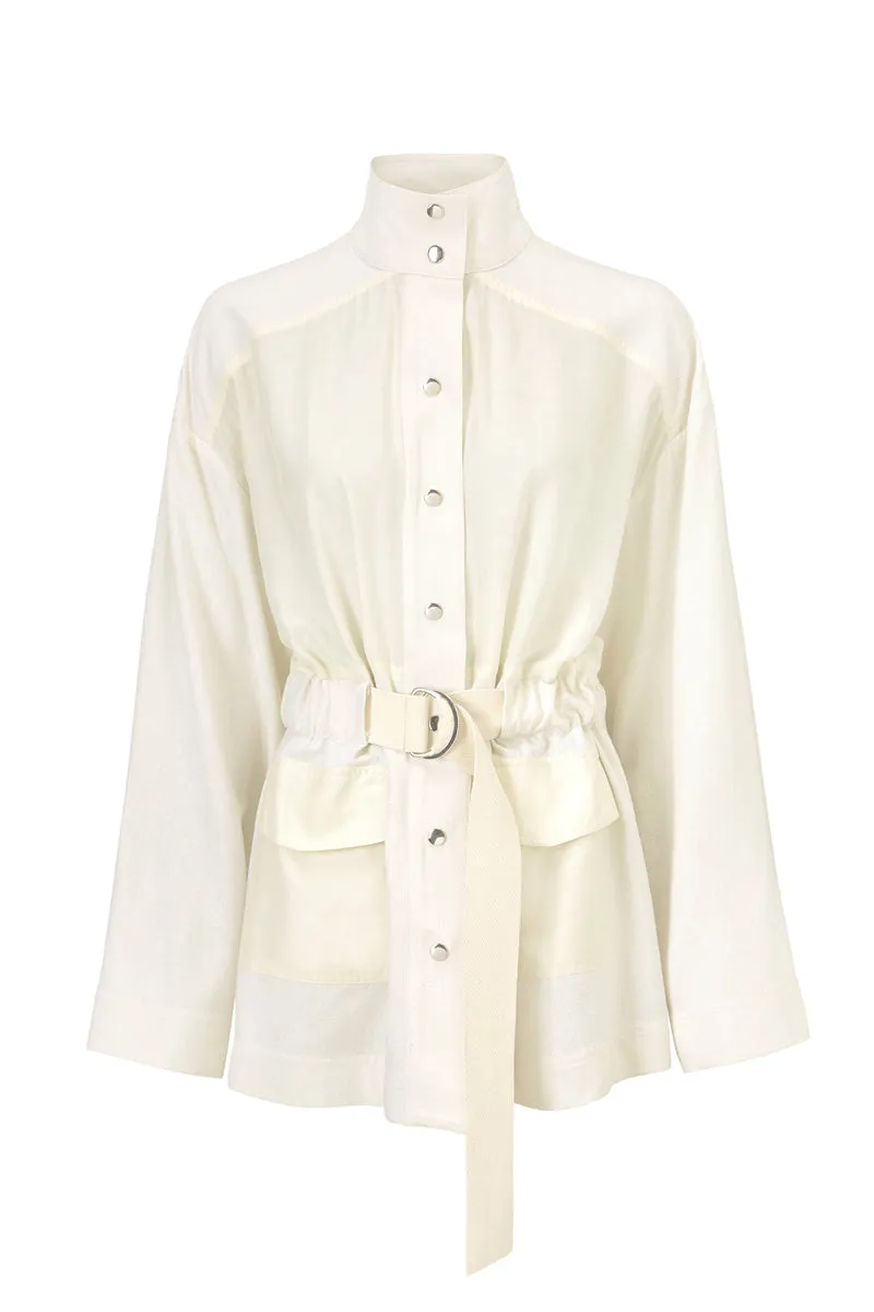 STEVIE SHIRT JACKET - OFF WHITE - RAW SILK & SILK/COTTON