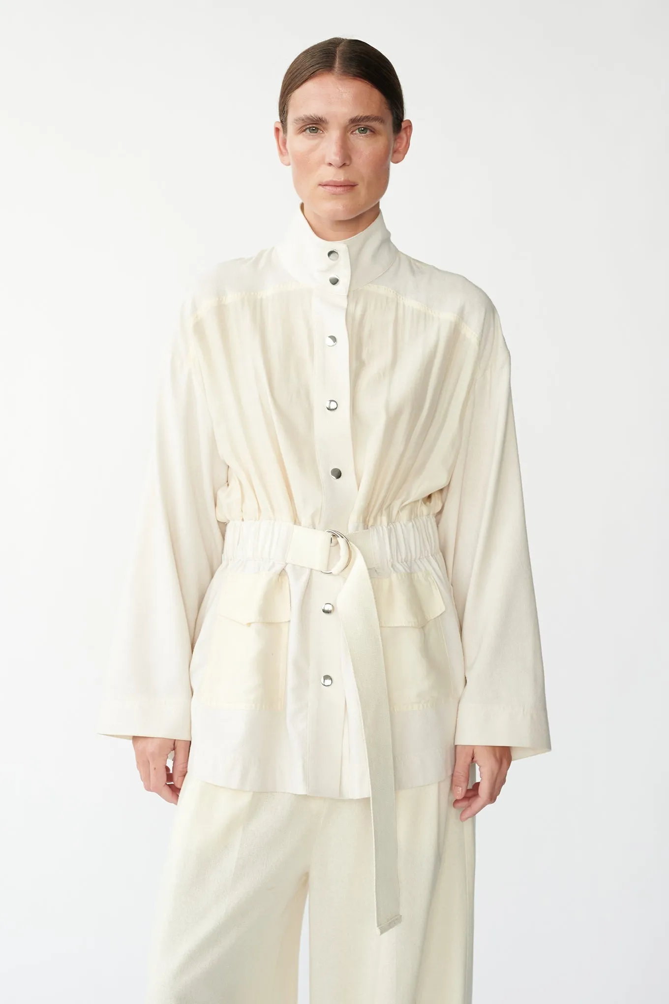 STEVIE SHIRT JACKET - OFF WHITE - RAW SILK & SILK/COTTON